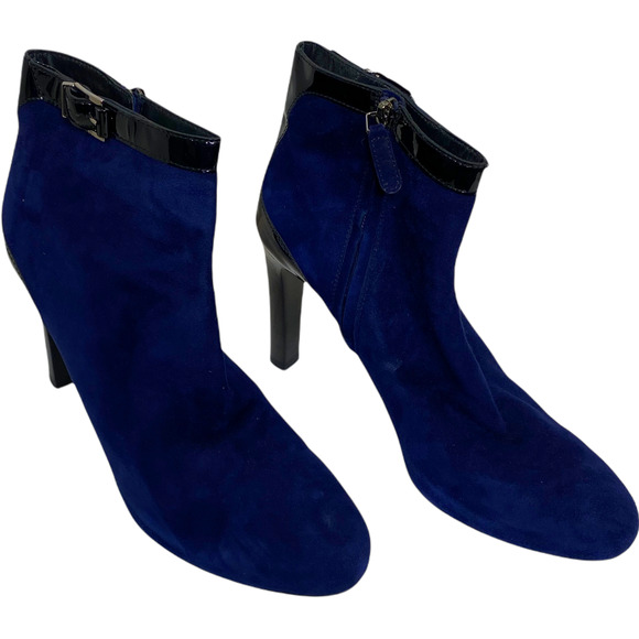 Tod's Women Boots Navy Suede Velvet Patent Leather Ankle Booties Zip 9.5 / 41 - Picture 5 of 8